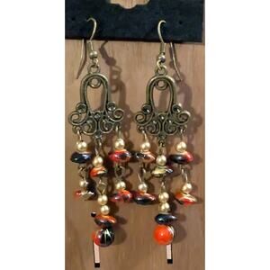 BUNDLE ONLY Vintage New Red Gold‎ Black Beaded Earrings 3 inch Dangle Style